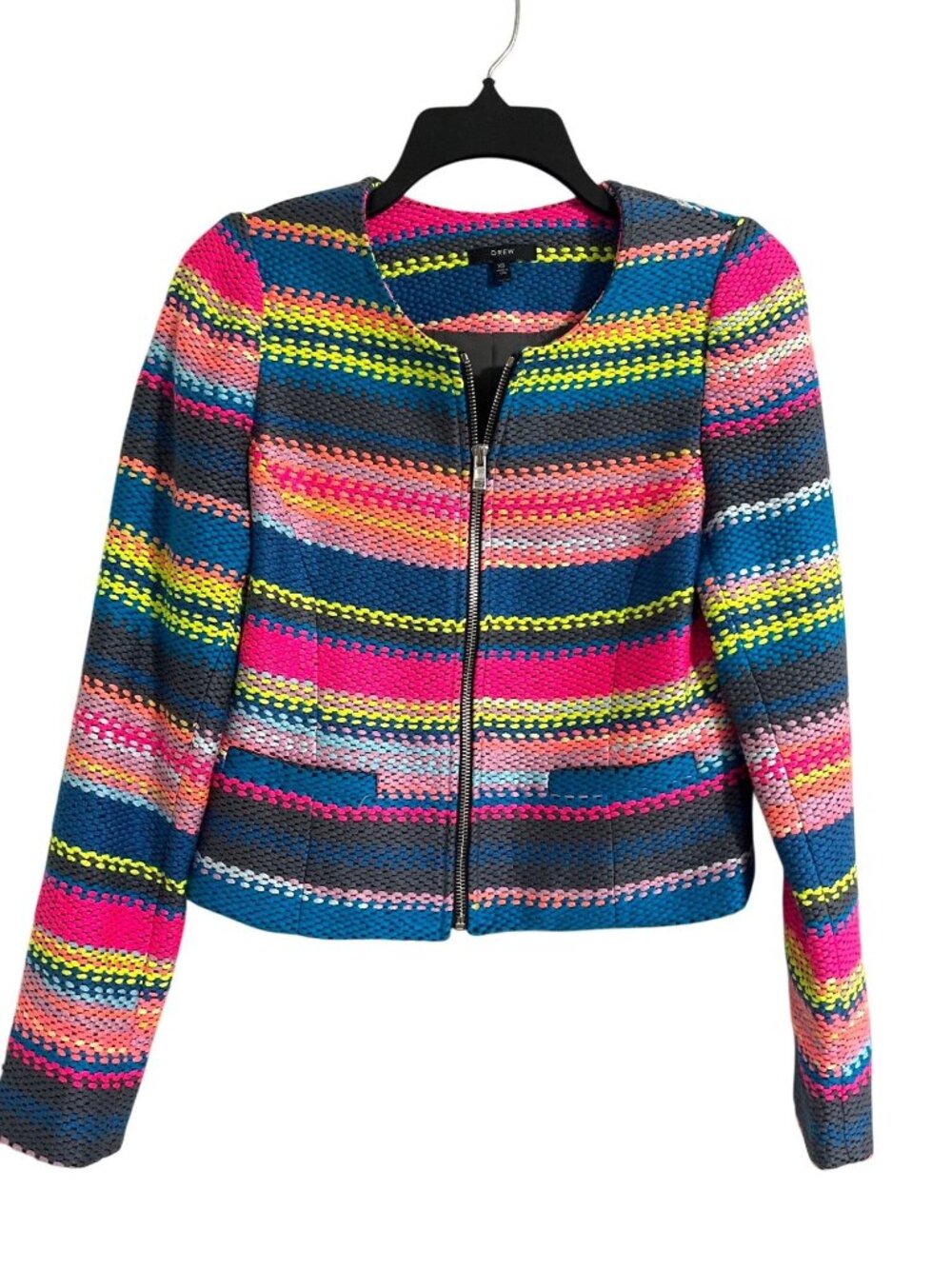 DREW Striped Cropped Zip Front Blazer Size XS
